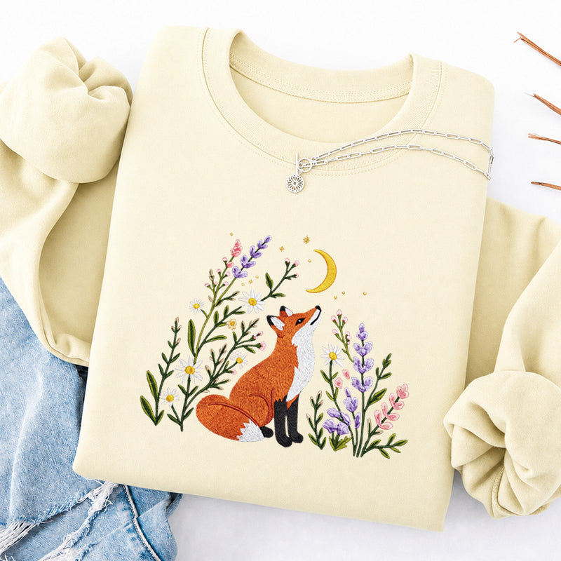 Embroidered Fox Wildflower Classic Crewneck Sweatshirt