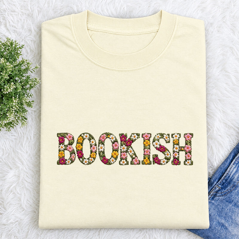 Embroidered Floral Bookish Classic Adult Unisex Crew Neck T-Shirt