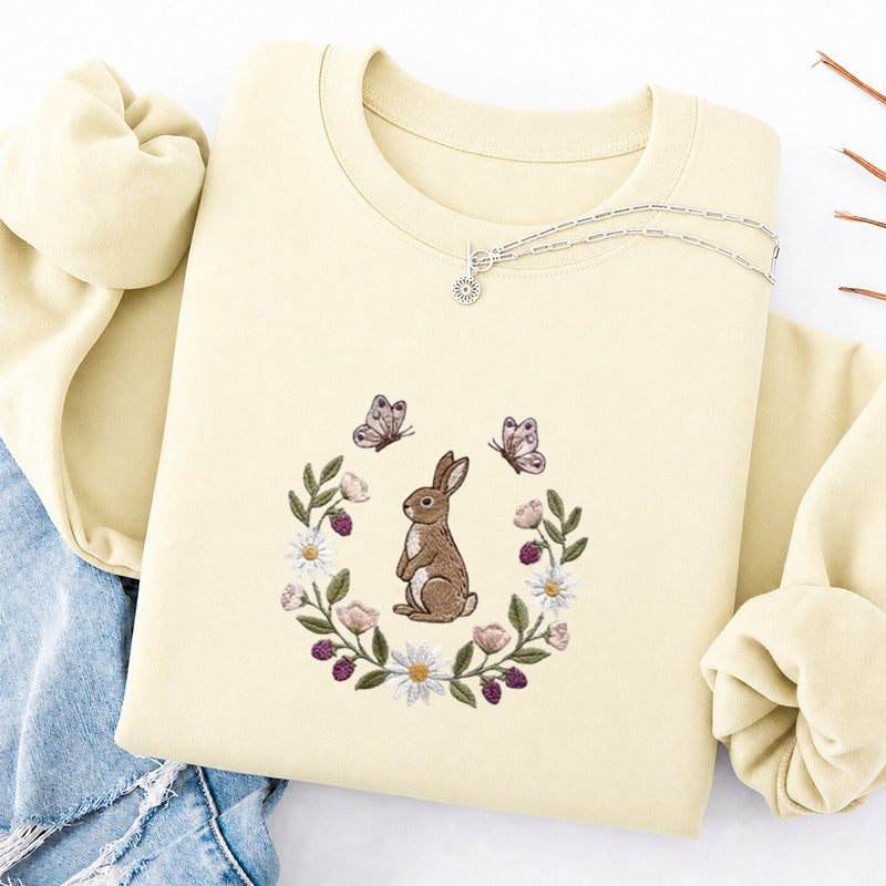 Embroidered Bunny Flower Classic Crewneck Sweatshirt