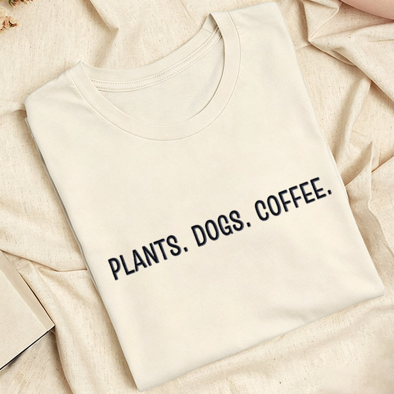 Embroidered Plant Dog Coffee Classic Adult Unisex Crew Neck T-Shirt
