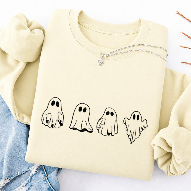 Embroidered Treat Or Trick Ghosts Halloween Classic Crewneck Sweatshirt