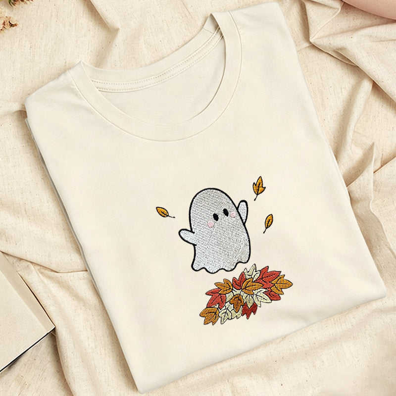 Embroidered Fall Ghost Classic Adult Unisex Crew Neck T-Shirt