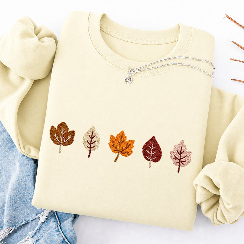 Embroidered Fall Leaves Classic Crewneck Sweatshirt