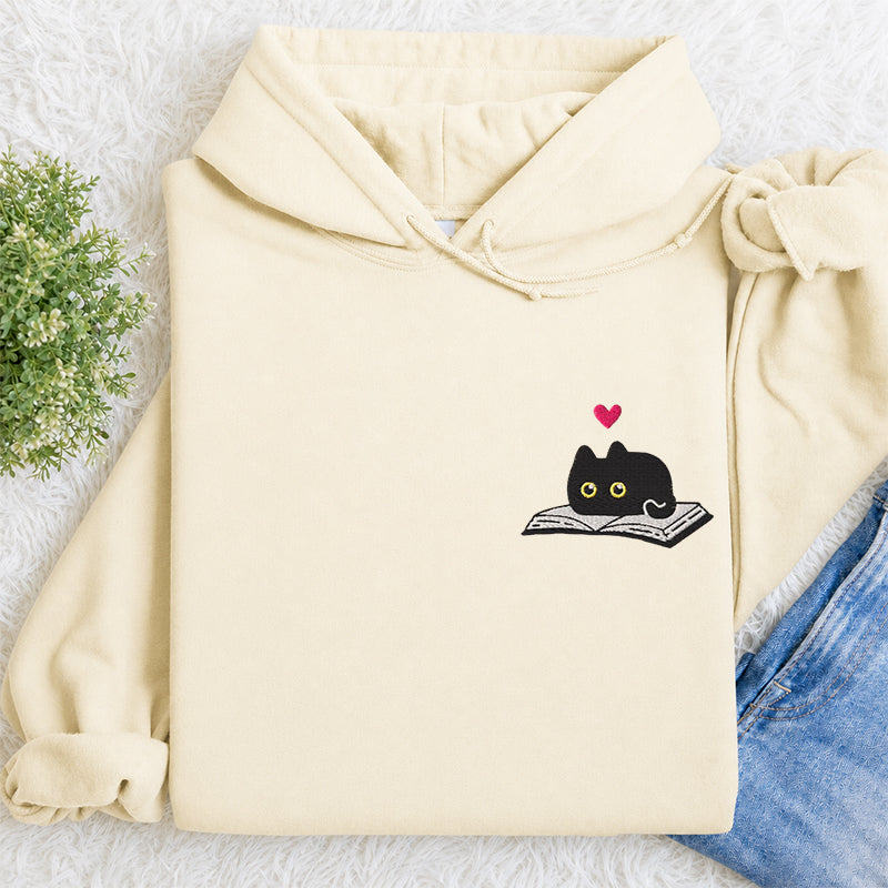 Embroidered Black Cat and Book Classic Adult Unisex Hoodie