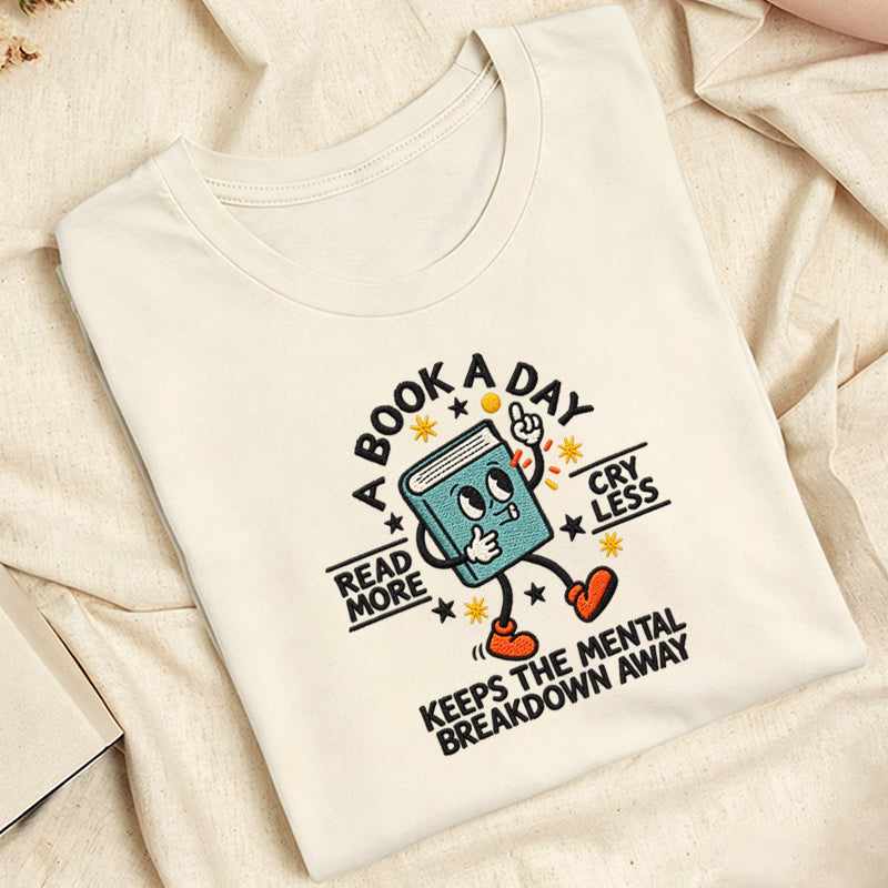 Embroidered A Book A Day Classic Adult Unisex Crew Neck T-Shirt
