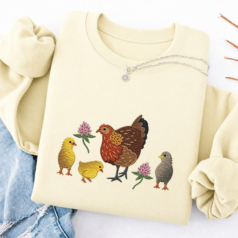 Embroidered Hen & Chicks Classic Crewneck Sweatshirt