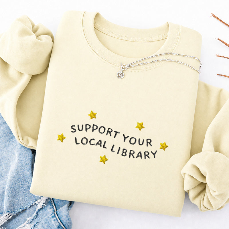 Embroidered Support Your Local Library Classic Crewneck Sweatshirt