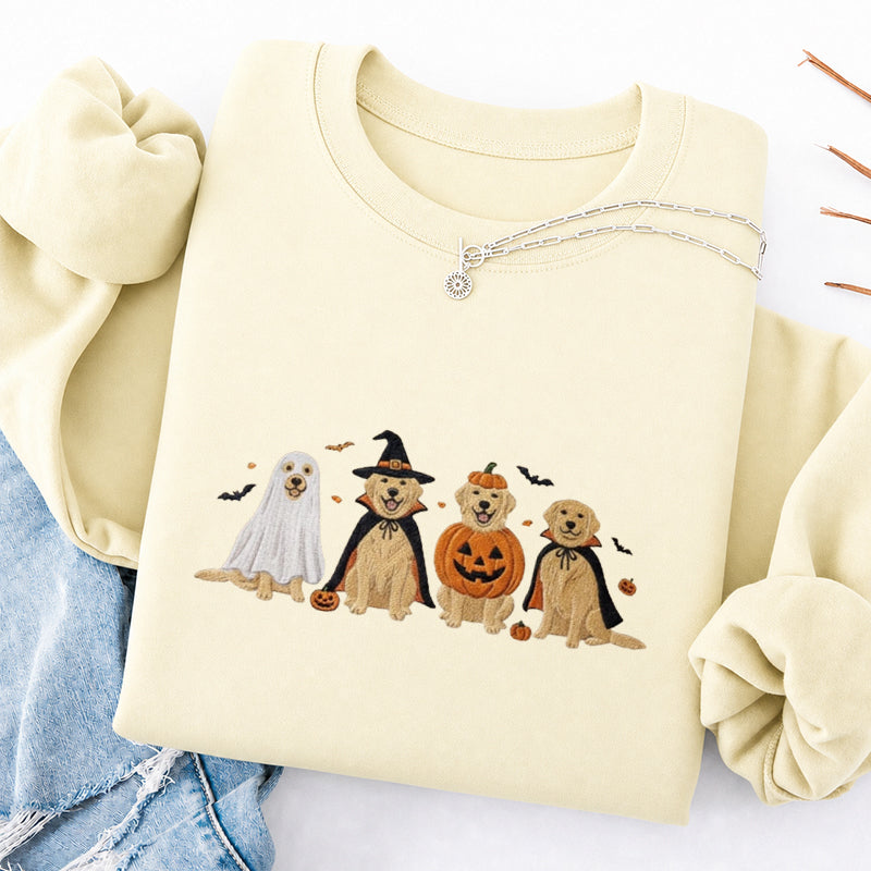Embroidered Halloween Golden Retriever Classic Crewneck Sweatshirt