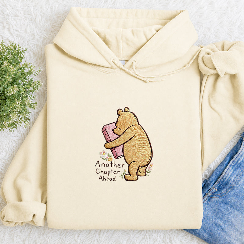 Embroidered Reading Bear Another Chapter Classic Adult Unisex Hoodie