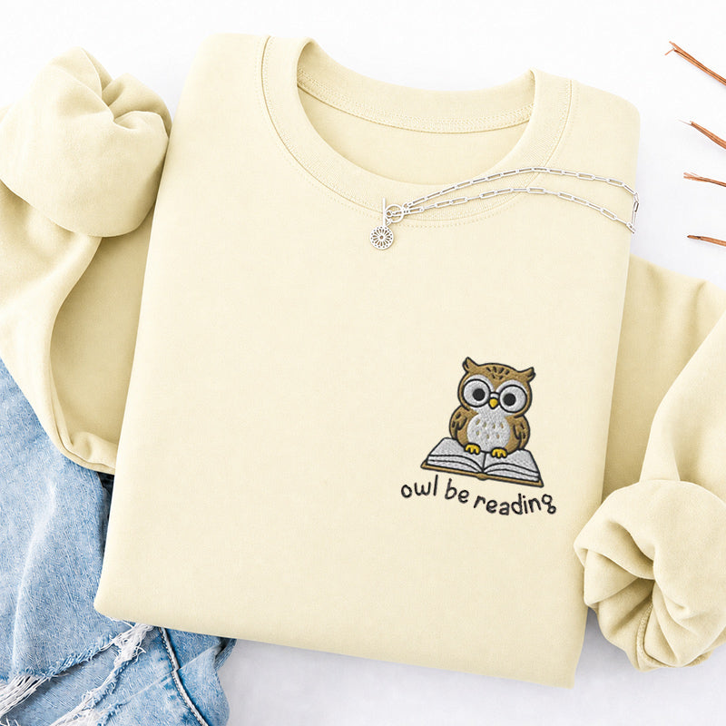 Embroidered Owl Be Reading Classic Crewneck Sweatshirt