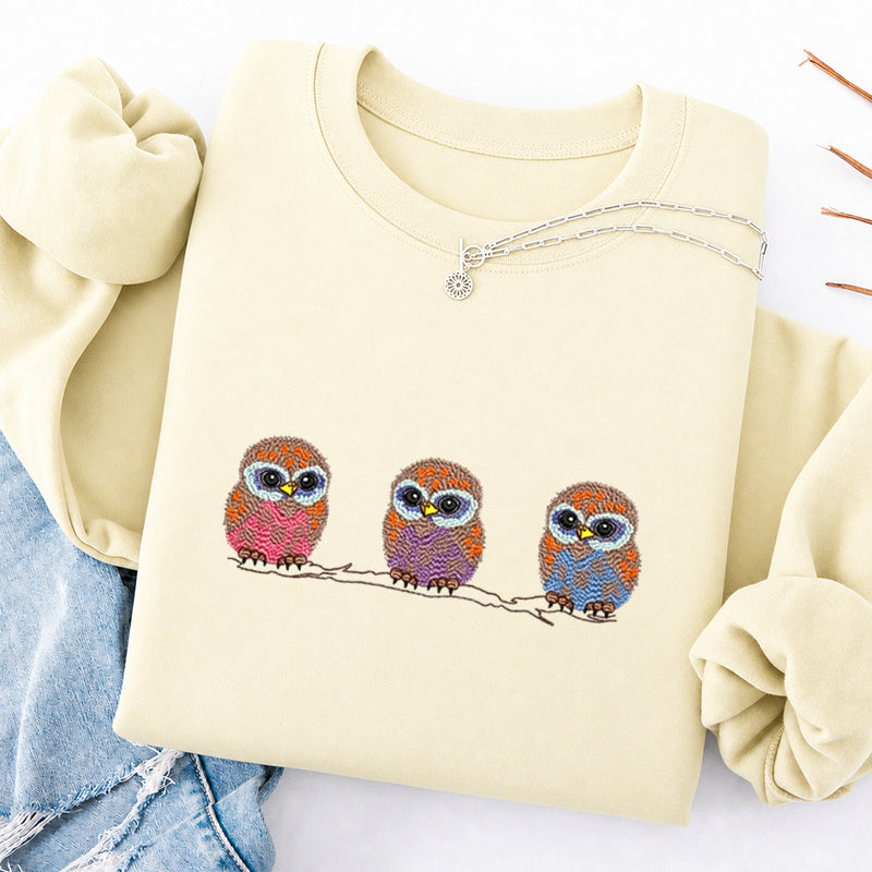 Embroidered Cute Owl Classic Crewneck Sweatshirt