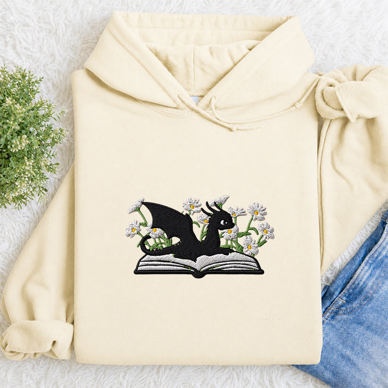 Embroidered Floral Dragon Book Classic Adult Unisex Hoodie