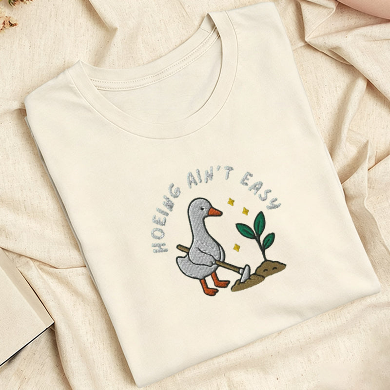 Embroidered Hoeing Ain't Easy Classic Adult Unisex Crew Neck T-Shirt