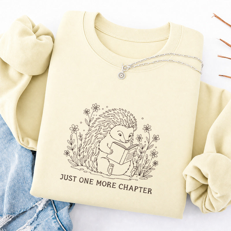 Embroidered Reading Hedgehog Classic Crewneck Sweatshirt