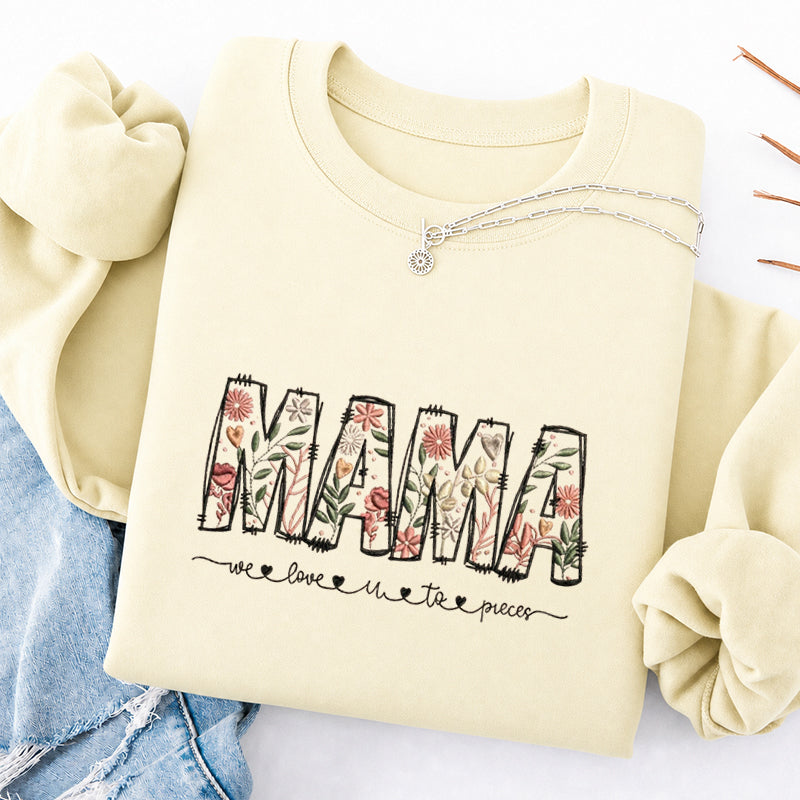 Embroidered Floral Mama Classic Crewneck Sweatshirt