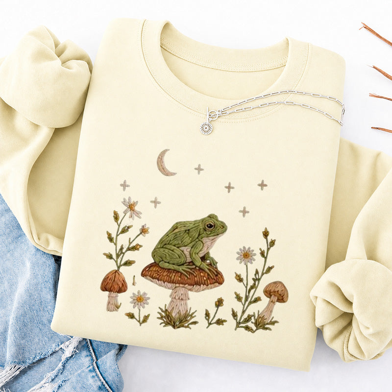 Embroidered Frog Mushroom Classic Crewneck Sweatshirt