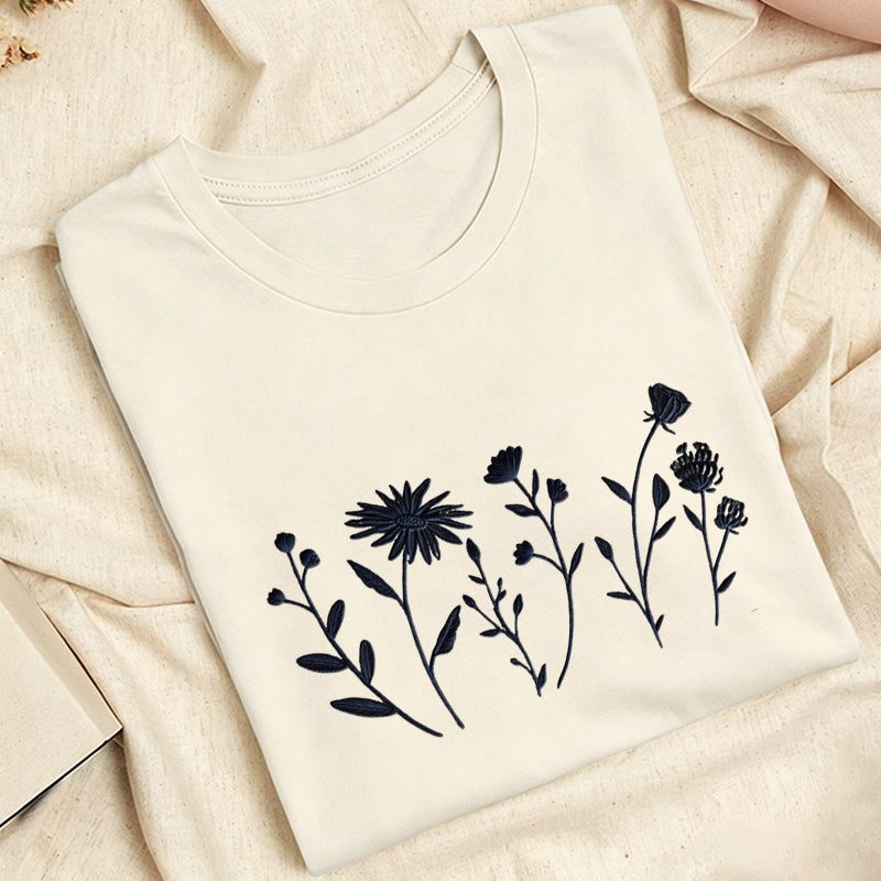 Embroidered Floral Cottagecore Classic Adult Unisex Crew Neck T-Shirt