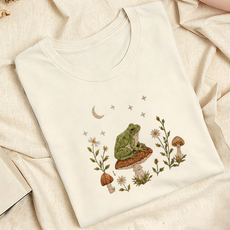 Embroidered Frog Mushroom Classic Adult Unisex Crew Neck T-Shirt