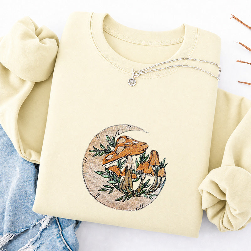 Embroidered Mushroom Moon Classic Crewneck Sweatshirt