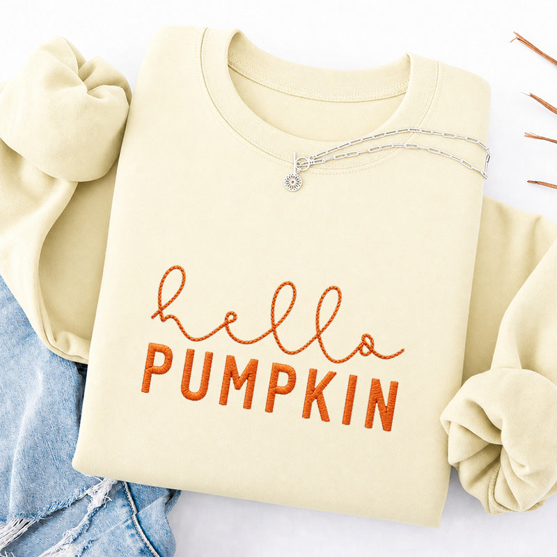 Embroidered Hello Pumpkin Classic Crewneck Sweatshirt