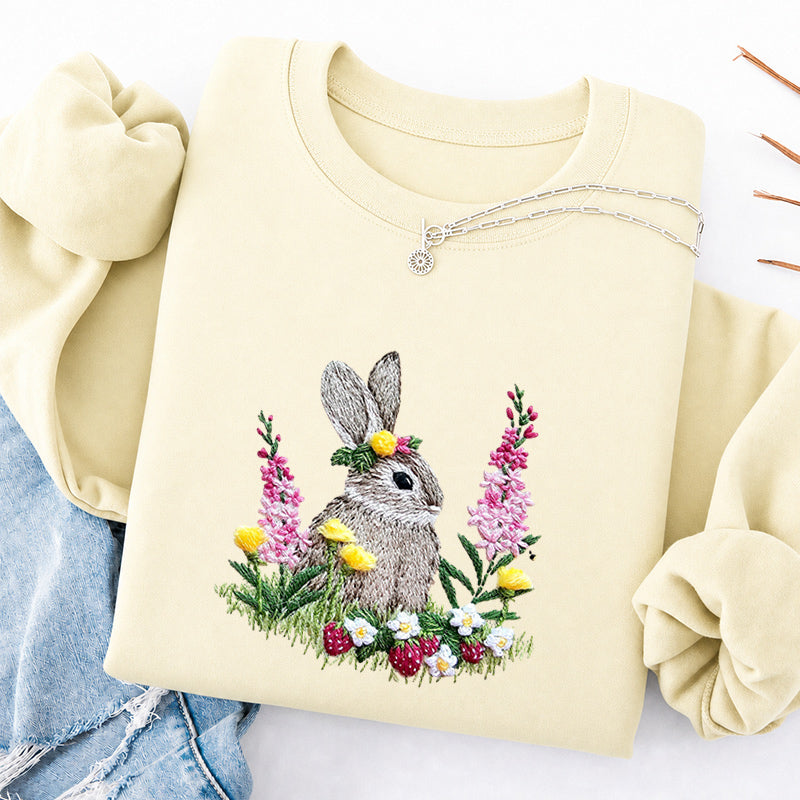 Embroidered Rabbit and Strawberries Classic Crewneck Sweatshirt