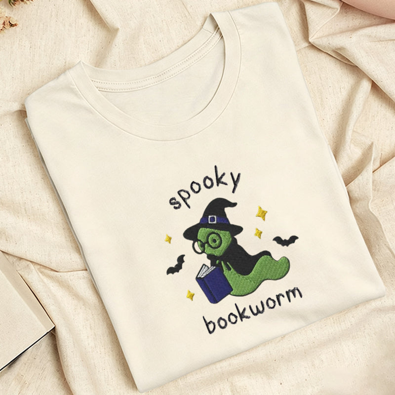 Embroidered Spooky Bookworm Classic Adult Unisex Crew Neck T-Shirt
