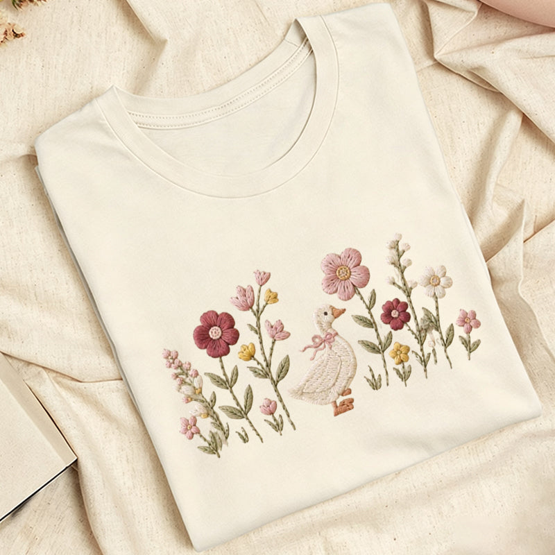 Embroidered Silly Goose Wildflower Classic Adult Unisex Crew Neck T-Shirt
