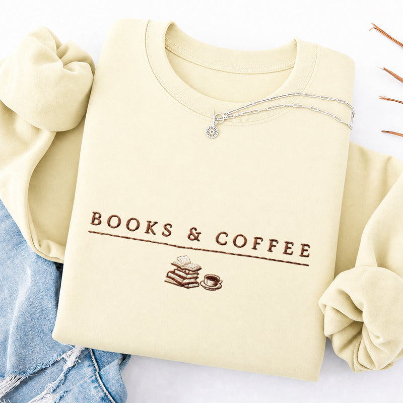Embroidered Books and Coffee Classic Crewneck Sweatshirt