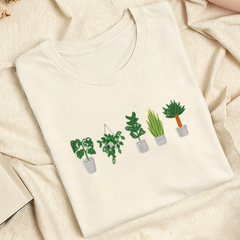 Embroidered Houseplant Classic Adult Unisex Crew Neck T-Shirt