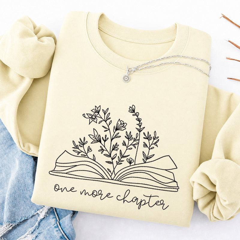 Embroidered One More Chapter Floral Book Classic Crewneck Sweatshirt