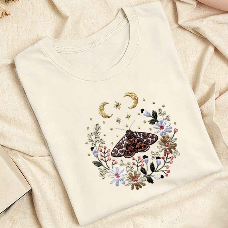 Embroidered Cottagecore Moth Classic Adult Unisex Crew Neck T-Shirt