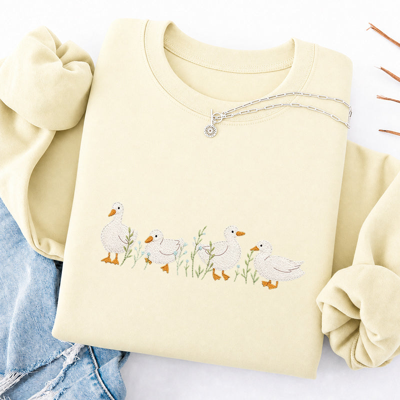 Embroidered Floral Ducks Classic Crewneck Sweatshirt
