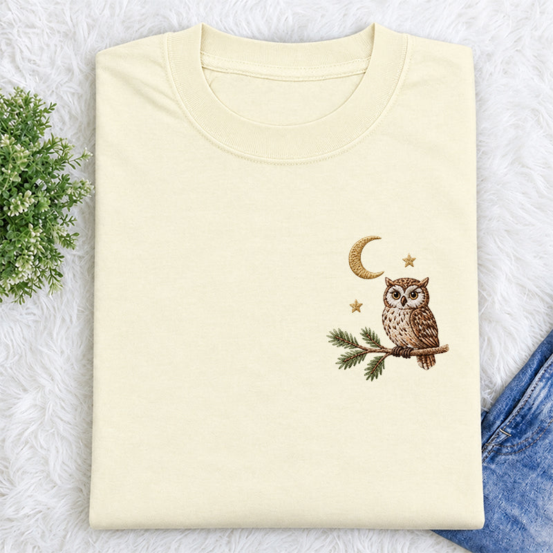 Embroidered Night Owl Classic Crew Neck T-Shirt