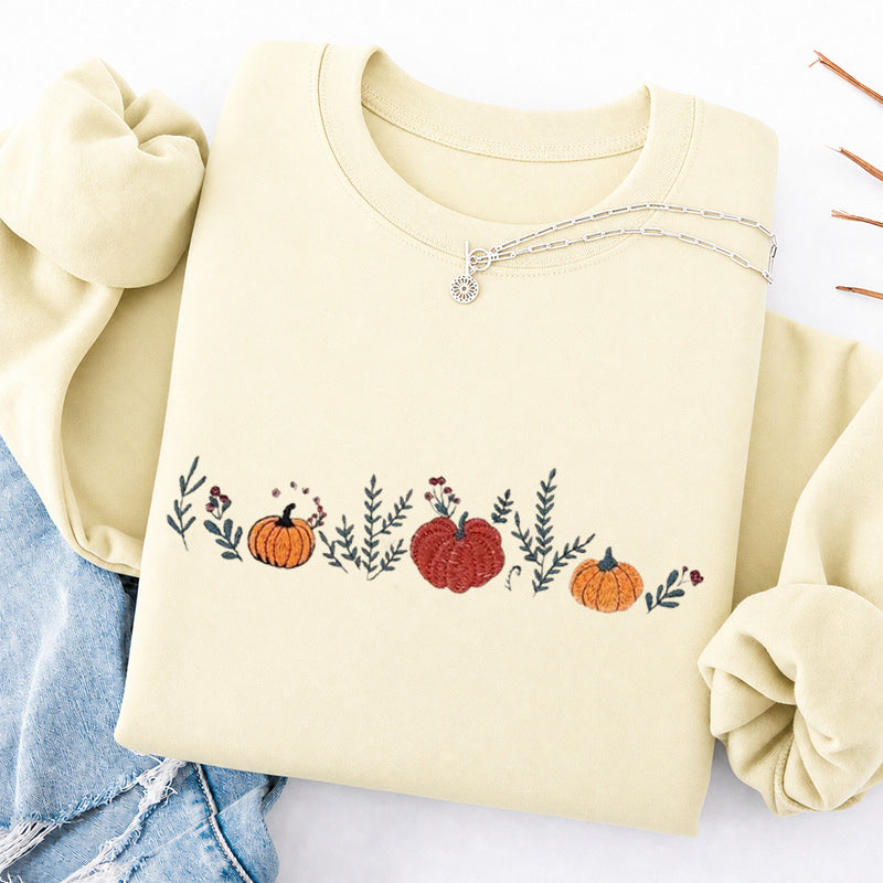 Embroidered Fall Enchanted Pumpkins Classic Crewneck Sweatshirt