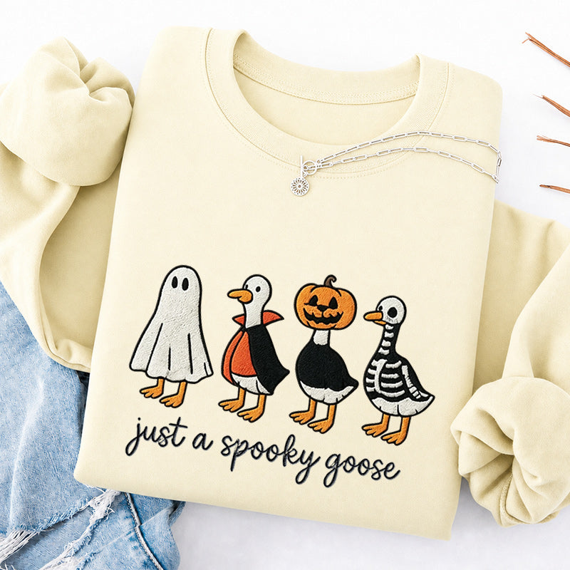 Embroidered Just A Spooky Goose Classic Crewneck Sweatshirt