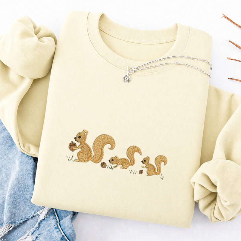 Embroidered Cute Squirrels Classic Crewneck Sweatshirt