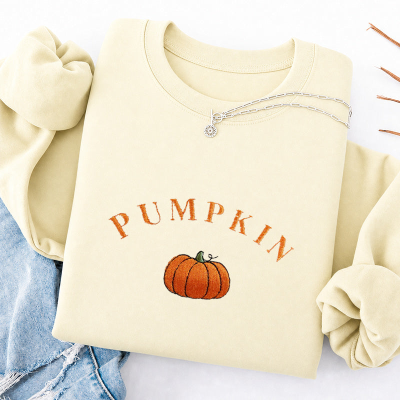 Embroidered Cute Pumpkin Classic Crewneck Sweatshirt