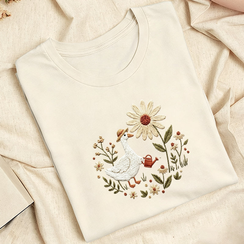 Embroidered Goose Garden Classic Adult Unisex Crew Neck T-Shirt