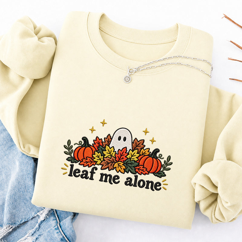 Embroidered Leaf Me Alone Classic Crewneck Sweatshirt