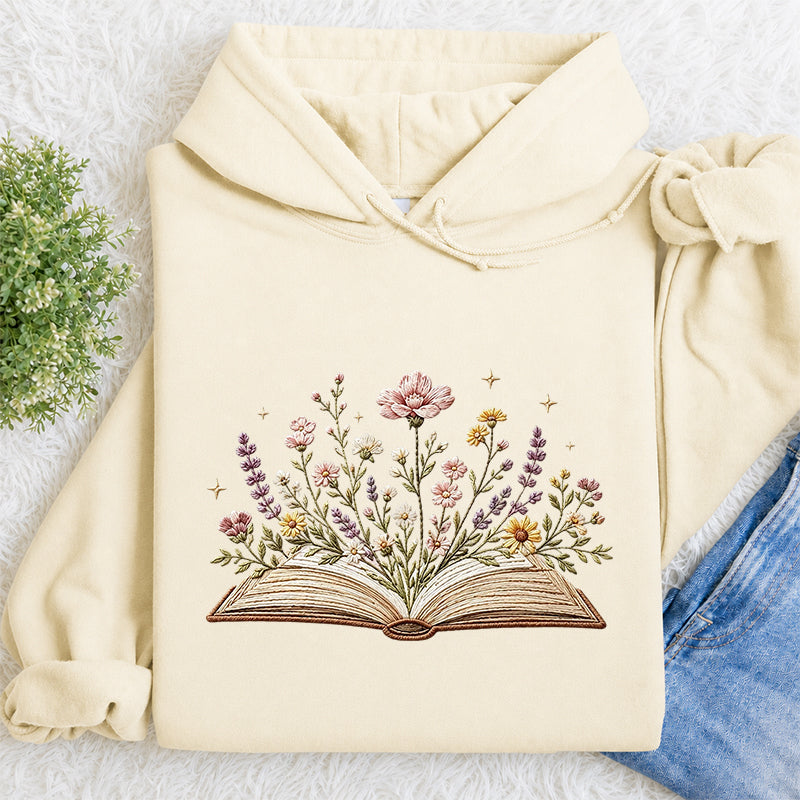 Embroidered Floral Book Classic Adult Unisex Hoodie
