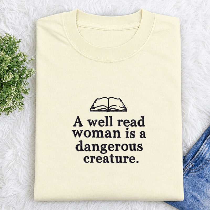 Embroidered A Well Read Woman Classic Crew Neck T-Shirt