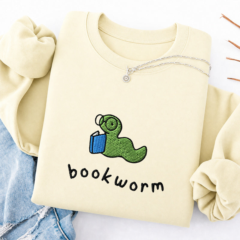 Embroidered Funny Bookworm Classic Crewneck Sweatshirt
