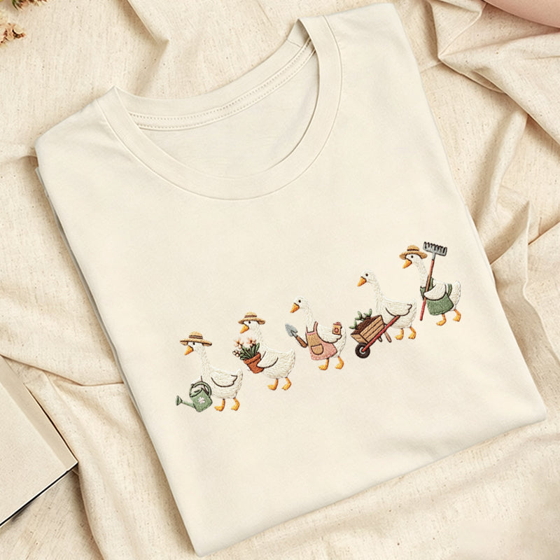 Embroidered Garden Goose Classic Adult Unisex Crew Neck T-Shirt