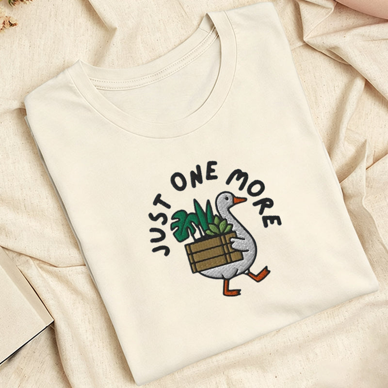 Embroidered Goose with Houseplant Classic Adult Unisex Crew Neck T-Shirt