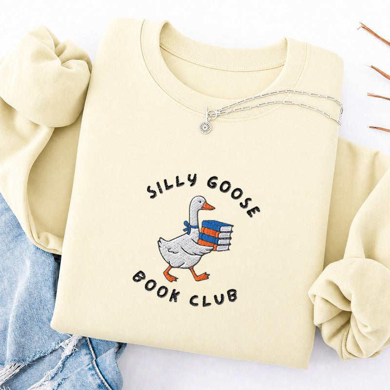 Embroidered Silly Goose Book Club Classic Crewneck Sweatshirt