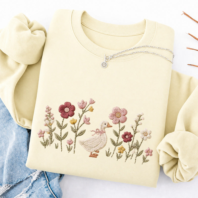 Embroidered Silly Goose Wildflower Classic Crewneck Sweatshirt
