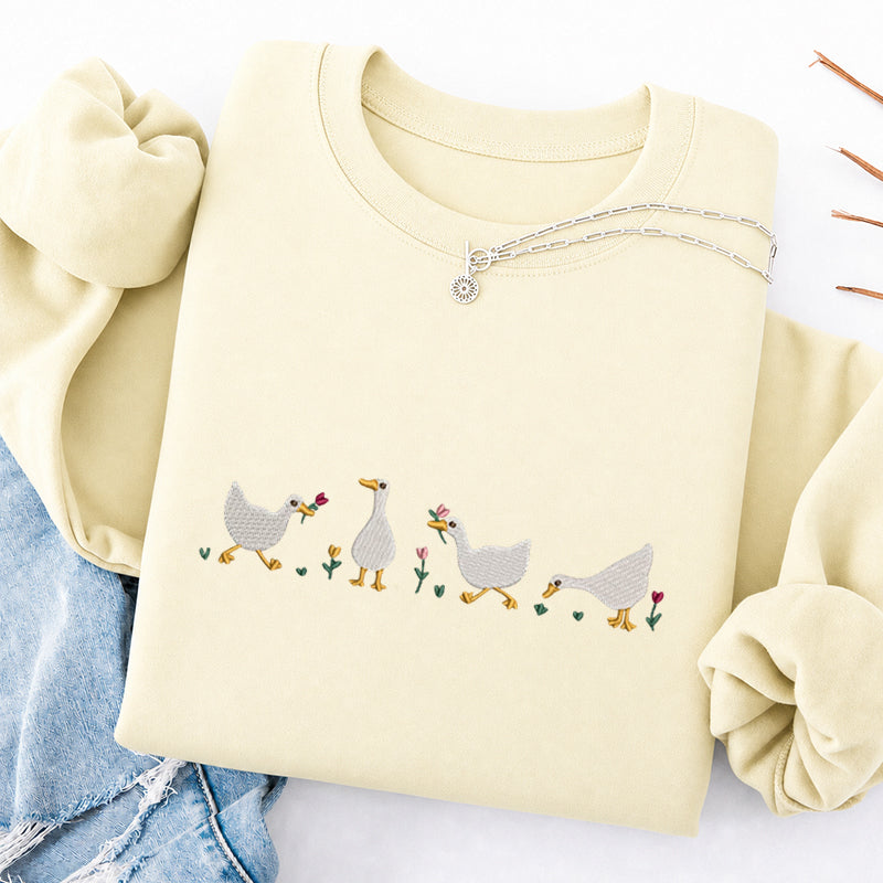Embroidered Floral Silly Goose Classic Crewneck Sweatshirt