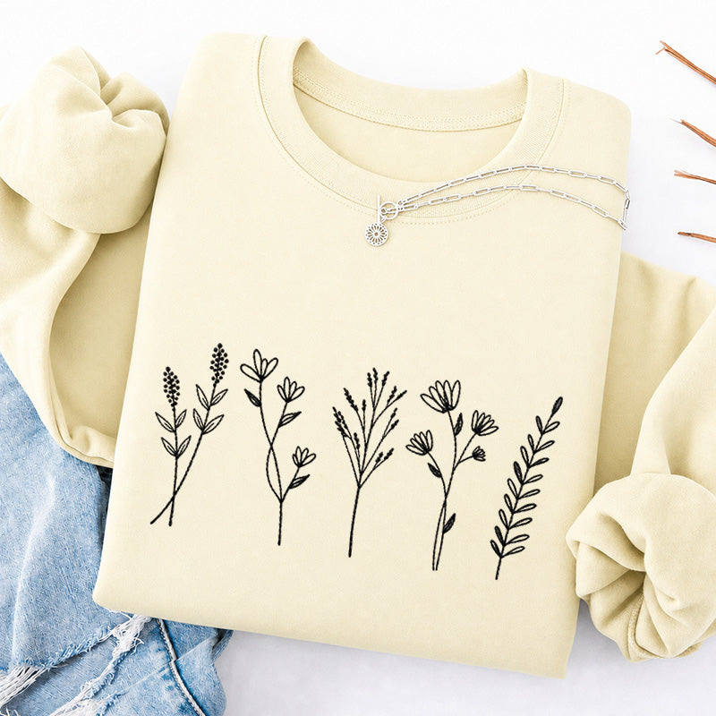 Embroidered Cute Wildflower Classic Crewneck Sweatshirt