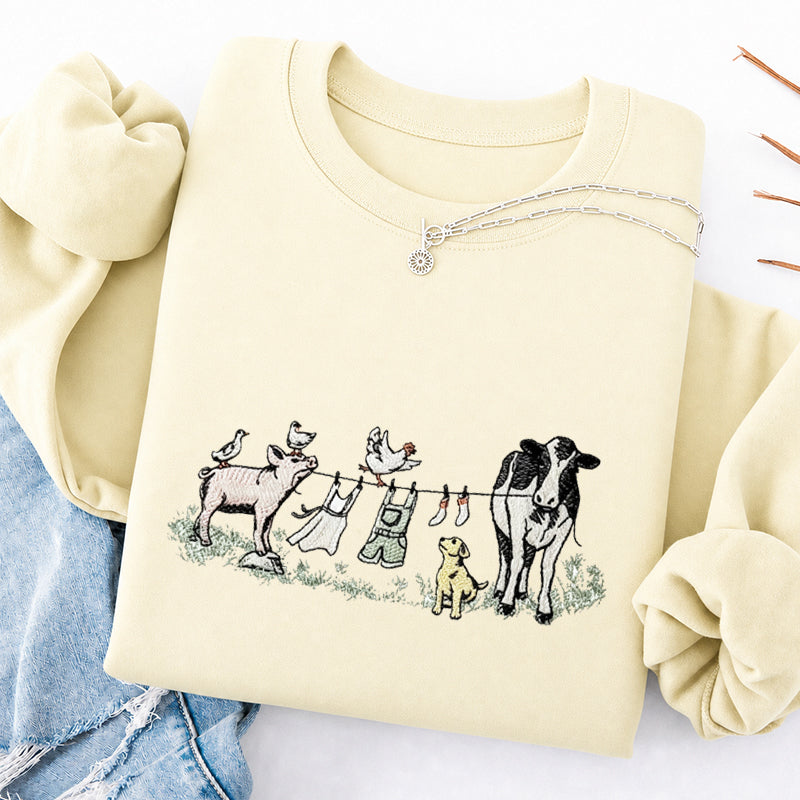 Embroidered Farm Laundry Day Classic Crewneck Sweatshirt
