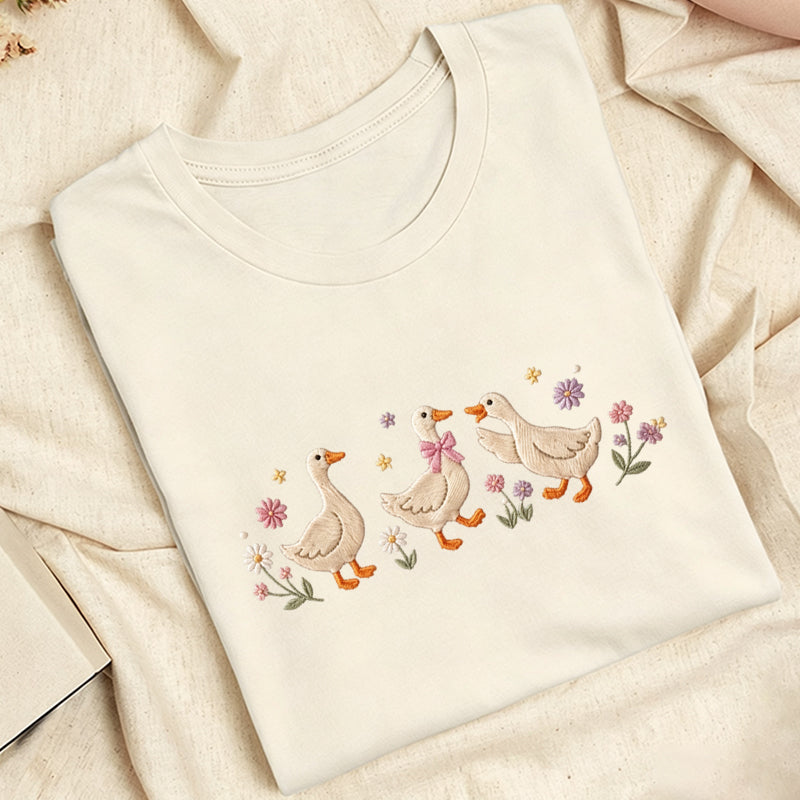 Embroidered Floral Goose Classic Adult Unisex Crew Neck T-Shirt